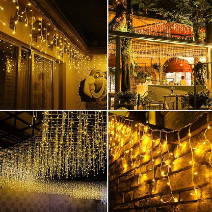 kemooie Outdoor Curtain Lights, 400 LED 26.2 x 3.3 FT Waterproof String Lights with 8 Modes, Fairy Curtain Lights for Backdrop Wedding Bedroom Balcony Party Decorations, Warm White