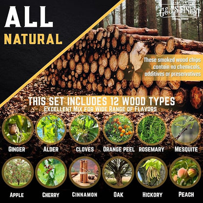12 Wood chips for Cocktail Smoker/Smoke Gun| Woodchips for Smoking Whiskey/Bourbon/Old Fashioned| Cherry, Apple, Oak, Hickory, Cinnamon, Ginger, Orange Peel, Cloves, Alder, Peach, Rosemary, Mesquite