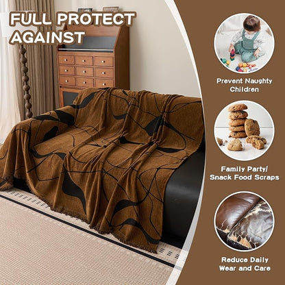 MEETSKY Couch Cover Washable for Dogs, Chenille Loveseat Sofa Covers Pet Friendly Marble Patterned Couch Covers Thick Dark Brown Soft Slipcover, 71" x 118"