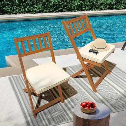 IDZO Serene Bistro Set – 2-Piece Foldable Acacia Wood Chairs with Cushions, FSC-Certified Durable Construction, Space-Saving Outdoor Seating for Balcony, Garden, Patio, or Porch