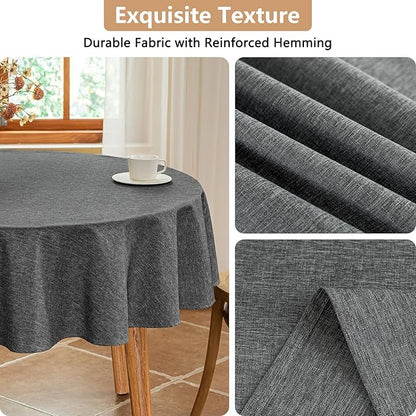 Seenus Faux Linen 60 Inch Gray Round Tablecloth fits 30'' to 48'' Table, Textured Stain Resistant & Washable Table Cloth for 2-4 Seats Circle Dining Table Kitchen Patio