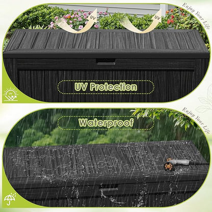 Devoko 125 Gallon Outdoor Storage Box, Waterproof Resin Deck Box for Patio Furniture, Lockable Container for Garden Cushions & Pool Supplies (Black, 125 Gallon)