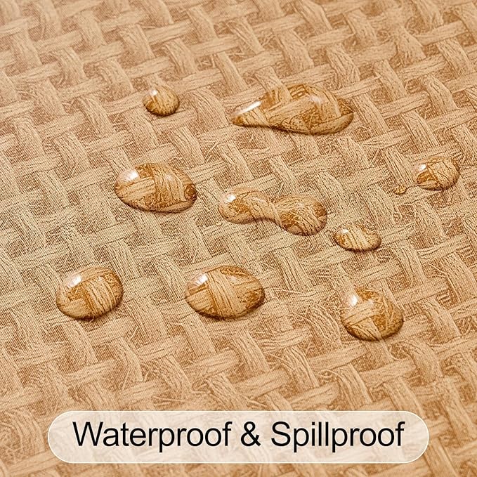 LIBERECOO Oval Fitted Tablecloth with Elastic, Waterproof Vinyl Tablecloth with Flannel Backing, Plain Weaves Pattern Wipeable & Reusable Plastic Table Cloth for Kitchen and Dining Room, 48" x 68"