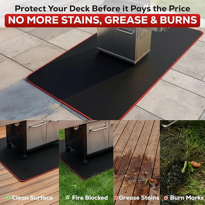 Fireproof Grill Mat for Outdoor Grill, 65*48” with Smart Reflective Border | BBQ Mat for Under Grill Made with Premium Silicon Fiberglass, Oil & Waterproof, Catches Greases & Protect Patio, Deck & Lawn