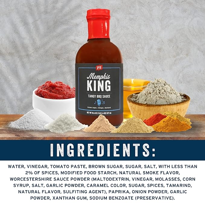 PS Seasoning Memphis King Tangy BBQ Sauce - Smoky, Sweet and Tangy All-Purpose Sauce for Marinating, Glazing, Basting, Dipping - Great on Ribs, Chicken, Pulled Pork, Burnt Ends, Tenderloin and more