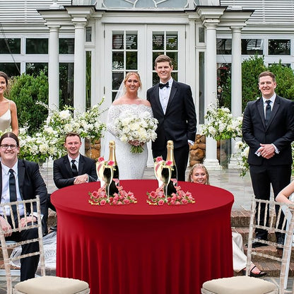 Red Tablecloths Spandex Table Covers for Christmas, 60 Inch Round,6 Pack | Spandex Table Skirts, For 5 Ft Bridal Shower Cake Table, Ruffle Design Banquets, Baby Showers, Parties,Wrinkle Resistant