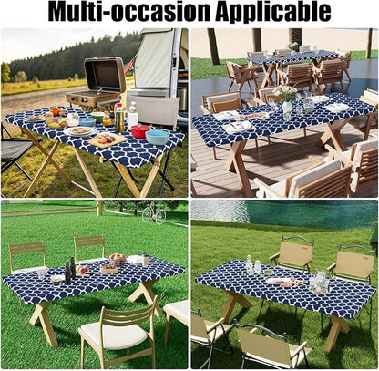 Smiry Picnic Table Cover with Bench Covers, Waterproof Elastic Fitted Tablecloth for 4 Foot Tables, Washable Polyester Tablecloths for Camping, Indoor & Outdoor (Navy, 24x48 Inch 3-pc Set)