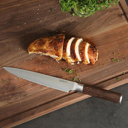 Babish 8-Inch Carving Knife – High-Carbon 1.4116 German Steel Slicing Knife with Dark Pakka Wood Handle, Full-Tang Razor Sharp Blade for Carving Meat, Turkey, Roast & BBQ