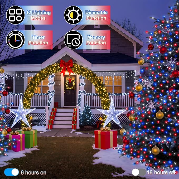 750 LED 240FT Christmas String Lights Outdoor, 12 Pro Modes with Timer | with Memory & Brightness, Plug-in Waterproof Dark Green Wire Twinkle Light for Xmas Yard Tree Wedding Decor Red White Blue