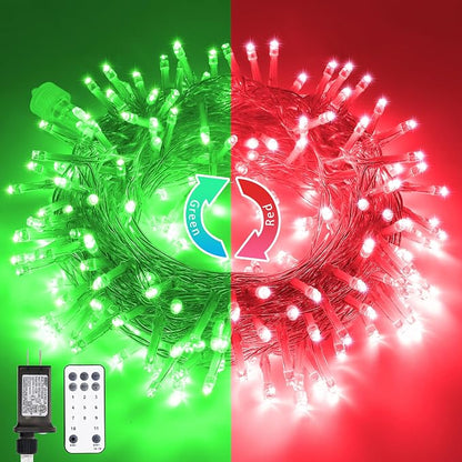 JMEXSUSS 200 LED Red & Green String Lights Outdoor for Christmas Decor | Christmas Lights Clear Wire, 11 Modes Connectable Twinkle String Light Plug in for Garden Home Xmas Decorations