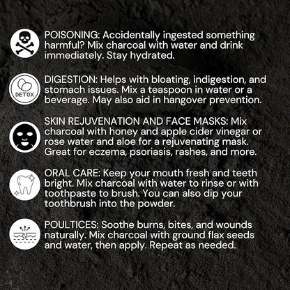 Organic Charcoal Powder by Schizandu - Activated Charcoal Natural, Vegan, Organic, GMO Free - Large Bottle 25 oz Powder