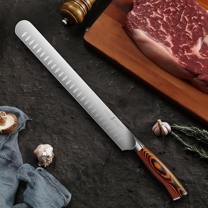 TUO Carving Knife, 12 inch Brisket Knife for Cutting Meat, Slicing Through Roast & Bacon, Sharp German Steel, Ergo Pakkawood Handle, BBQ Gifts for Men