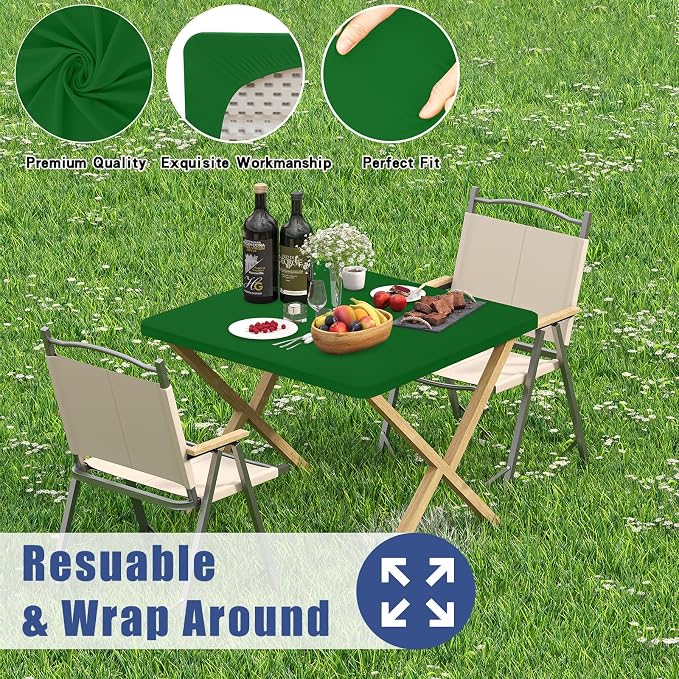 Moosfor Spandex Square Table Cloth, Elastic Fitted Tablecloths for Picnic, Stretch Washable Patio Table Cover for Outdoor, Camping, Banquet and Parties (Emerald Green, 34"x34")
