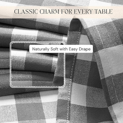 Gingham Buffalo Check 60"x84" Tablecloth 100% Cotton Washable Rustic Rectangle Table Cover Decorative for Gifts, Dining, BBQ, Buffet Parties & Camping - Grey