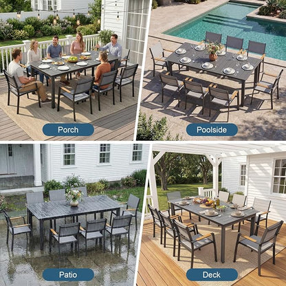FansaFurn Patio Furniture Set with 121" Extendable Dining Table, Patio Table Set for 4–12 People, All-Weather Aluminum Outdoor Furniture, Outdoor Dining Set for Backyard, Porch, and Garde, Grey