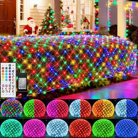 Pooqla RGB Christmas Net Lights, Color Changing Outdoor LED Mesh Lights, 14.8x4.9 ft 240 LED Christmas Outdoor Net Light, Connectable Plug in Waterproof Tree Light Bushes Decor