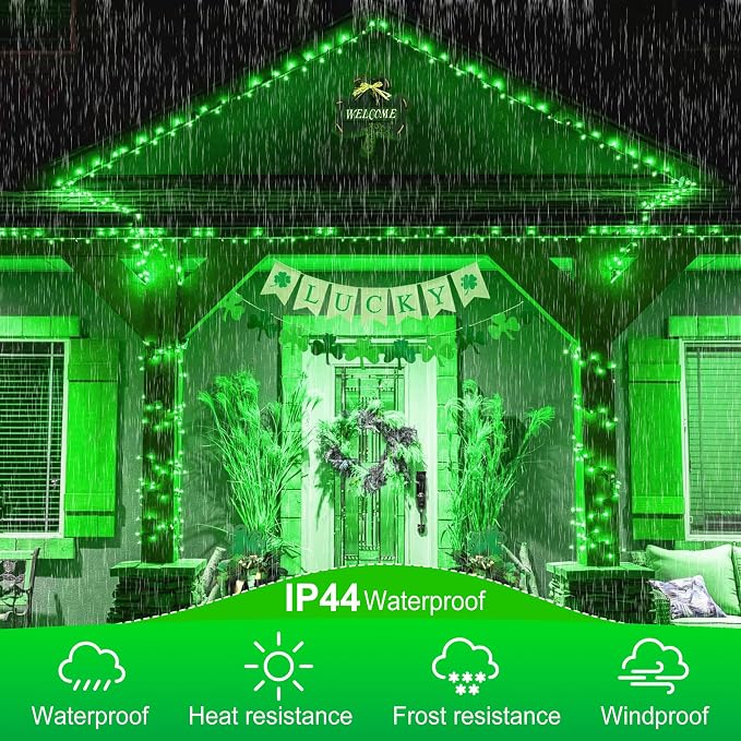 kemooie 500 LED Green St. Patrick's Day Lights, 164 FT Waterproof Fairy String Lights with 8 Modes & Memory Function, Plug in Outdoor String Light for Xmas Garden Balcony St. Patrick's Day Decor