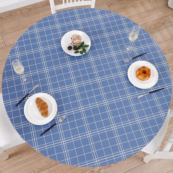 Walrus Round Vinyl Fitted Tablecloth with Flannel Backing Elastic Edge Design Table Cover Waterproof Oil-Proof PVC Table Cloth Stain-Resistant Best for 37"-44" Round
