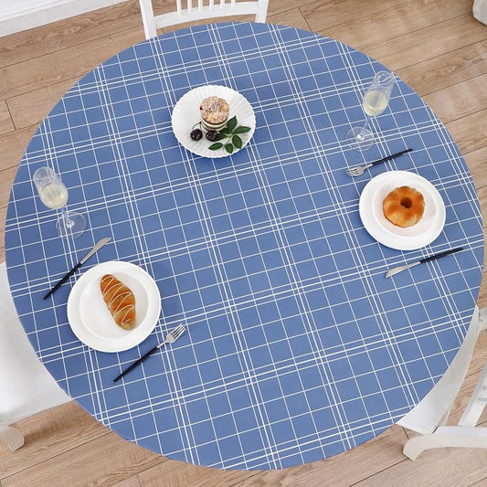Walrus Round Vinyl Fitted Tablecloth with Flannel Backing Elastic Edge Design Table Cover Waterproof Oil-Proof PVC Table Cloth Stain-Resistant Best for 45"-56" Round