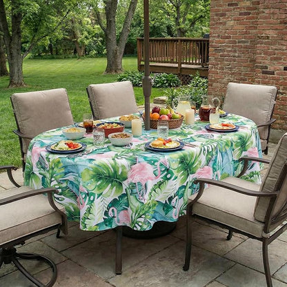EHouseHome Outdoor Indoor Tablecloth with Umbrella Hole for Oval Table,Waterproof Patio Table Cloths, Spring/Summer Table Covers with Zipper for Backyard Circular Table/BBQs/Picnic,60 x 84 inches