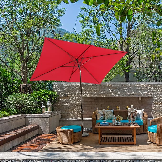 Blissun Rectangular Patio Umbrella, Table Market Umbrella with Tilt and Crank, Outdoor Umbrella for Garden, Deck, Backyard, Pool and Beach