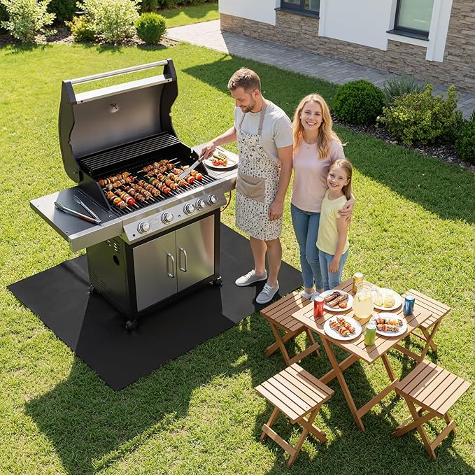 SecuCaptain Under Grill Mat for Outdoor Grill - Large 60x40 Inches Mats Double-Sided Fireproof Pad for Indoor Fireplace Fire Pit Heat Resistant Waterproof BBQ Floor Protector for Patio and Deck