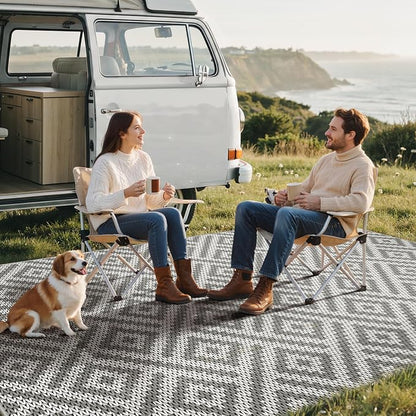 GENIMO Outdoor Rug, Waterproof Plastic Rugs for Patio, 6'x9' Cloud Grey | Outside Modern Carpet for Patio Decor, Balcony, Deck, Backyard, Picnic, Camping, RV, Reversible, Foldable, Lightweight