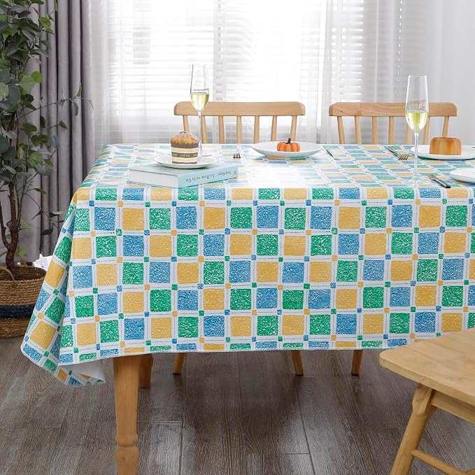Walrus Heavy Duty Vinyl Tablecloth with Flannel Backing Waterproof Oil-Proof Plastic Table Cloth Stain-Resistant Wipeable Table Cover for Indoor and Outdoor (Stained Glass Checkered,54x54 Inch)