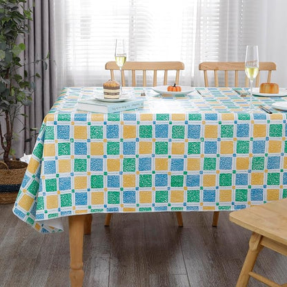 Walrus Heavy Duty Vinyl Tablecloth with Flannel Backing Waterproof Oil-Proof Plastic Table Cloth Stain-Resistant Wipeable Table Cover for Indoor and Outdoor (Stained Glass Checkered,60x84 Inch)