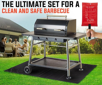Under Grill Fire Pit Mats for Outdoor Grill Deck Protector - Black Under BBQ Grill Mat w/Fire Blanket & Corner Weights, Double-Sided Fireproof Design, Heat Resistance Up to 2000°F (40x60)