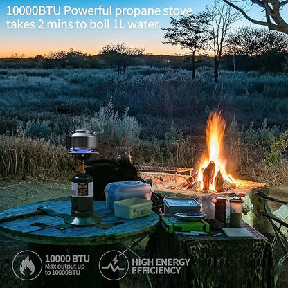 Propane Cylinder Top Stove with Adjustable Burner, 10000BTU Portable Camping/Backpacking Cooker,Camping Stove Propane,Single Burner Propane Stove with a USB Ligther,Camp Gas Stove(Fuel not included)