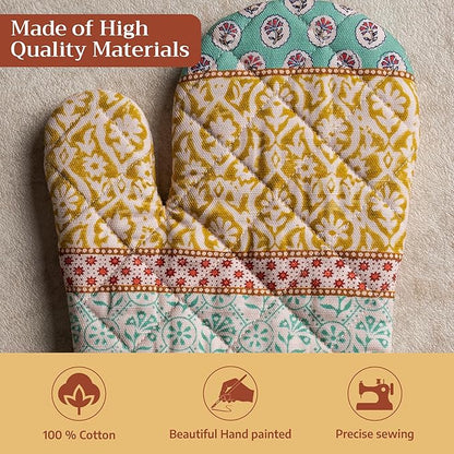 Maison d'Hermine Oven Gloves 100% Cotton Oven Mitt 7" x 13" with Loop Heat Resistant BBQ Cooking Gloves Baking Grilling Kitchen Hotel Home Farmhouse Spring Summer (Pack of 1, Provence)
