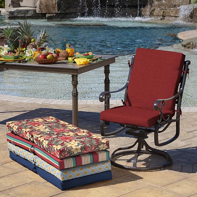 Arden 4-Pack Outdoor Patio Dining Chair Cushion, 20x44, Rain-Proof Seat Pad, Fade-Resistant Outdoor Cushion Ruby Red Leala