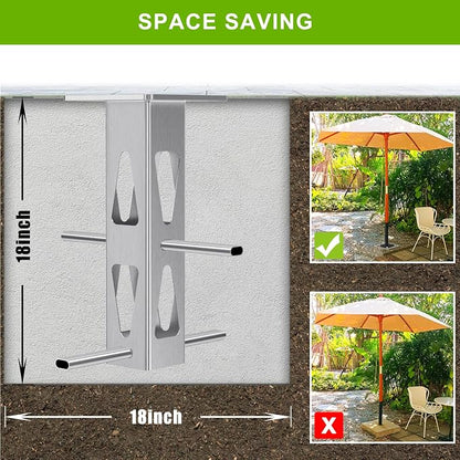 Dolibest Heavy Duty In-Ground Umbrella Base, Universal Steel Rustproof Steel Ground Umbrella Stand, Space-Saver Steel Anchor for Outdoor Offset Cantilever and Middle Pole Patio Umbrellas