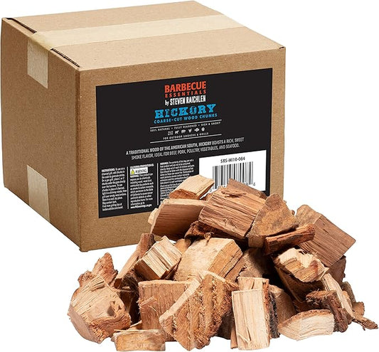 Steven Raichlen All Natural Hickory Wood Chunks for Smoking Meat -840 Cu. In. Box, Approx 10 Lbs - Kiln Dried Large Cut BBQ Wood Chips for Smoker - Barbecue Smoker Accessories - Grilling Gifts for Men