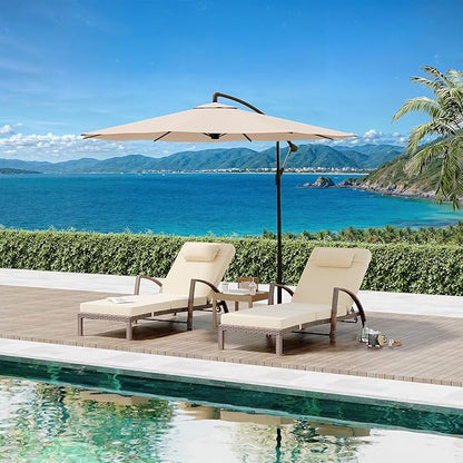 Garvee Outdoor Chaise Lounge Chairs Set of 2, PE Rattan Wicker Patio Lounge Chairs with 5-Position Adjustable Backrest, 3.5" Cushions & Wheels, 380 lbs Capacity Heavy Duty Pool Lounge Chair, Beige