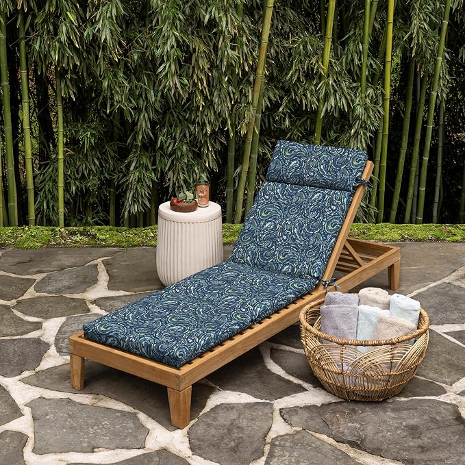 Arden earthFIBER Outdoor Chaise Cushion, 21 x 72, Rain-Proof, Fade Resistant, Cushion for Chaise Lounger Sapphire Blue Ridge Paisley | Lounge Cushion, Rain-Proof, Fade Resistant, Cushion for Chaise Lounger, Mold and Mildew Resistant