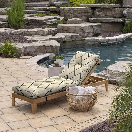 Arden Outdoor Tufted Chaise Cushion, 22x76, Tan Trellis | Plush Comfort, Modern Tuft, Lounge Cushion, Rain-Proof, Fade Resistant, Mold and Mildew Resistant