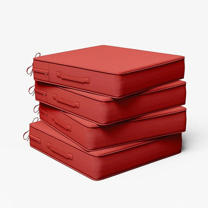 Outdoor Chair Cushion 24 x 24 x 5 Inches Patio Furniture Outdoor Waterproof Seat Cushion, Patio Chair Cushion with Handles and Ties, Square Dining Chair Cushion Set of 4, Red