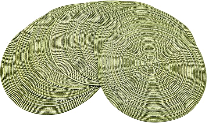 Red-A, Placemats, Round Placemats for Dining Table Set of 8 Woven Heat Resistant Non-Slip Kitchen Table Mats Diameter 14 Inch(Green)