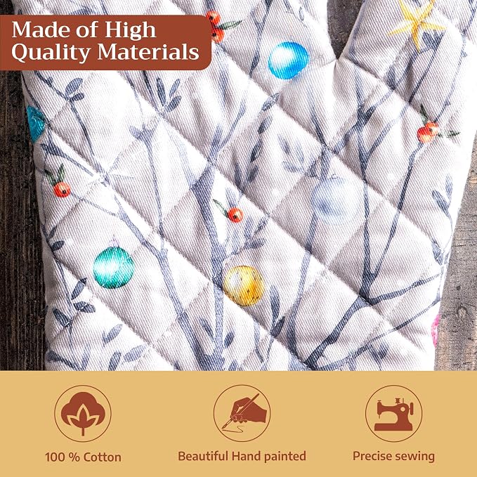 Maison d'Hermine Oven Gloves 100% Cotton Oven Mitt (7" x 13", Pack of 1) | With Loop Heat Resistant BBQ Cooking Gloves Baking Kitchen Handling Hot Pans Thanksgiving Christmas - Fairy Christmas