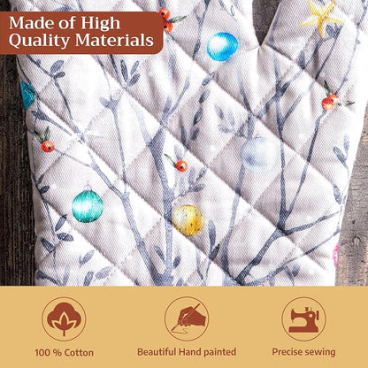 Maison d'Hermine Oven Gloves 100% Cotton Oven Mitt (7" x 13", Pack of 1) | With Loop Heat Resistant BBQ Cooking Gloves Baking Kitchen Handling Hot Pans Thanksgiving Christmas - Fairy Christmas