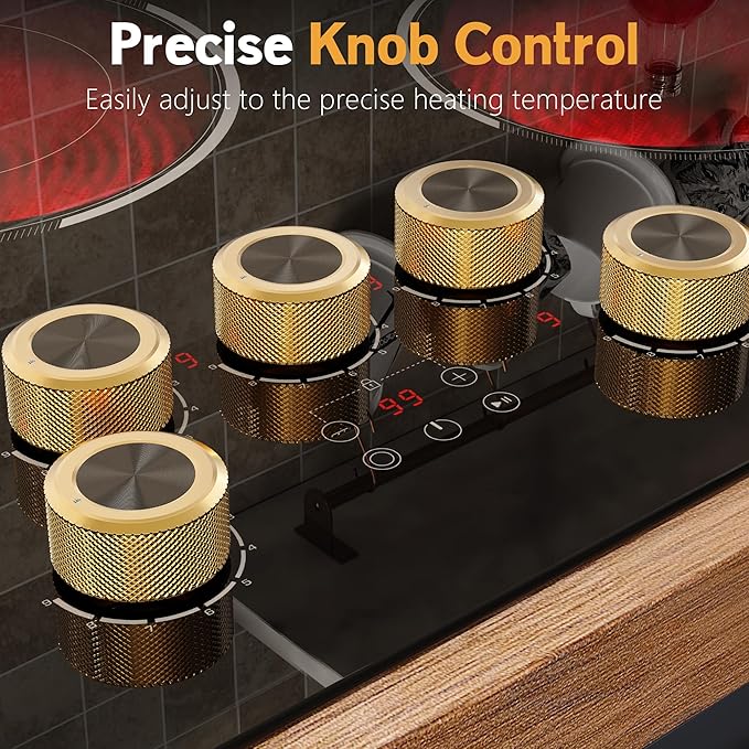 30 Inch Electric Cooktop, 30" Electric Stove 8500W, 5 Burner Ceramic Cook Top Built-in, Knob & Touch Control, Expanded Zone, Child Lock, Pause Function, 220V - 240V Hard Wire, No Plug