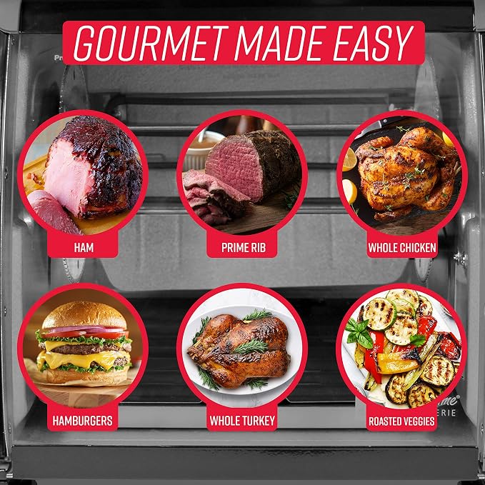 Ronco Showtime Large Capacity Rotisserie & BBQ Oven, Simple Switch Controls, Silicone Door Tie, Perfect Preset Rotation Speed, Self-Basting, Auto Shutoff, Includes Multipurpose Basket, black | Rotisserie chicken cooks perfectly, 3 functions - rotisseri...