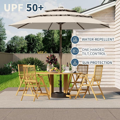 9FT 3 Tiers Patio Umbrella With Auto Tilt And Crank, Outdoor Table Market Umbrella with 8 Sturdy Ribs for Garden, Lawn, Deck, Backyard and Pool
