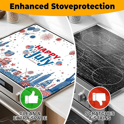 Patriotic Stove Top Cover, Heat Resistant Electric Stove Protector Mat, Large Diatomite Kitchen Counter Mat, Independence Day Decor American Flag Kitchen Accessory (happy july-2, 28x20 Inch)