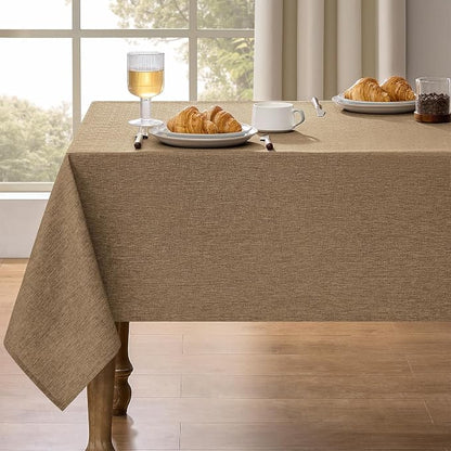 Decorelia Faux Linen Farmhouse Table Cloth 60"x144" for 10 ft Rectangle Table, Coffee Waterproof Outdoor Washable Tablecloth for Rectangular Dining Room Kitchen Outdoor Party Restaurant Table
