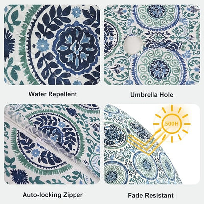 LVTXIII Rectangle Outdoor Tablecloth with Umbrella Hole and Zipper, Water-Repellent 60 x 84 Inch Patio Table Cover for Picnic, Garden, Backyard Dining, Coastal Medallion
