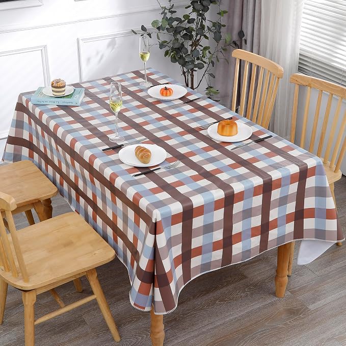 Walrus Heavy Duty Vinyl Tablecloth with Flannel Backing Waterproof Oil-Proof Plastic Table Cloth Stain-Resistant Wipeable Rectangle or Square Table Cover for Indoor and Outdoor (Checkered,54x54 Inch)