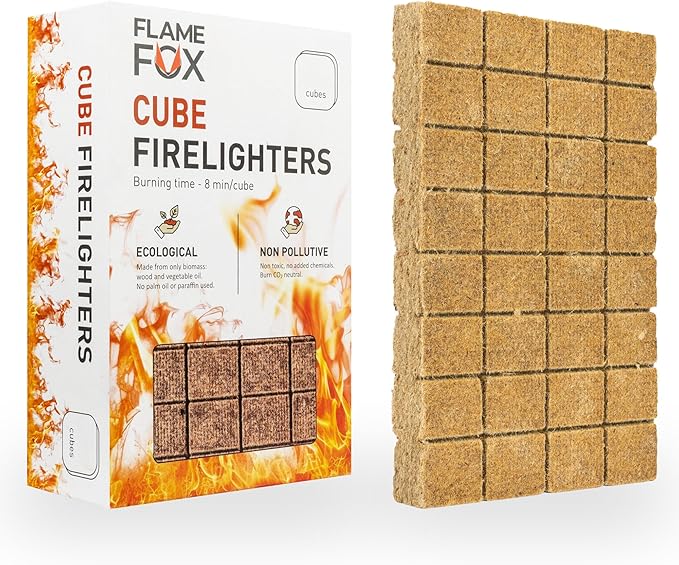 FlameFox Fire Starter Cubes 320 pcs - Quick Natural Fire Starters for Campfires, BBQ Grill, Fireplace, Fire Pit, Wood Stove, Charcoal & Kindling - Odorless, Waterproof, Long Burning Squares